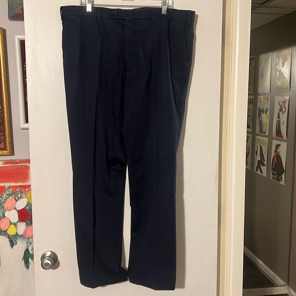 Ike Behar Bianchi mens navy flat front pants